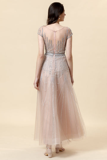 Sparkly Blush Beaded A-Line Tulle Formal Dress